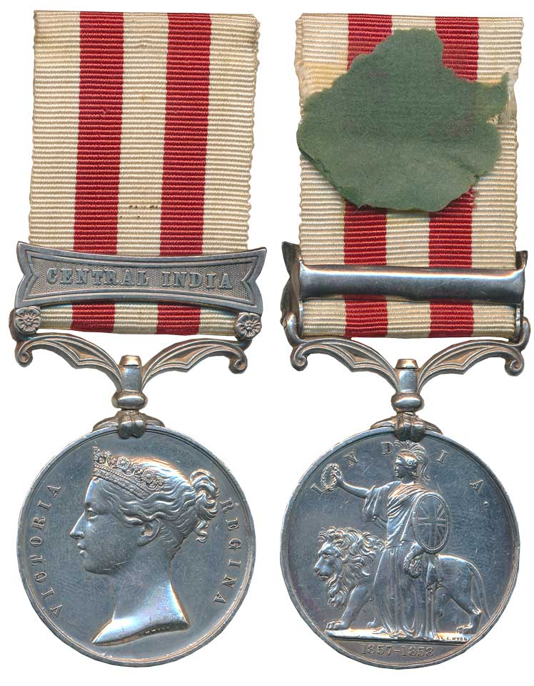 Victoria, Indian Mutiny Silver Medal, 40.23g, Central India bar, 1857-58, Awarded to “JUNR