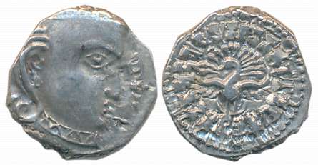 Guptas, Skanda Gupta, Silver Drachma, 2.37g, “Peacock-Madhyadesha” type, Obv: Profile bust