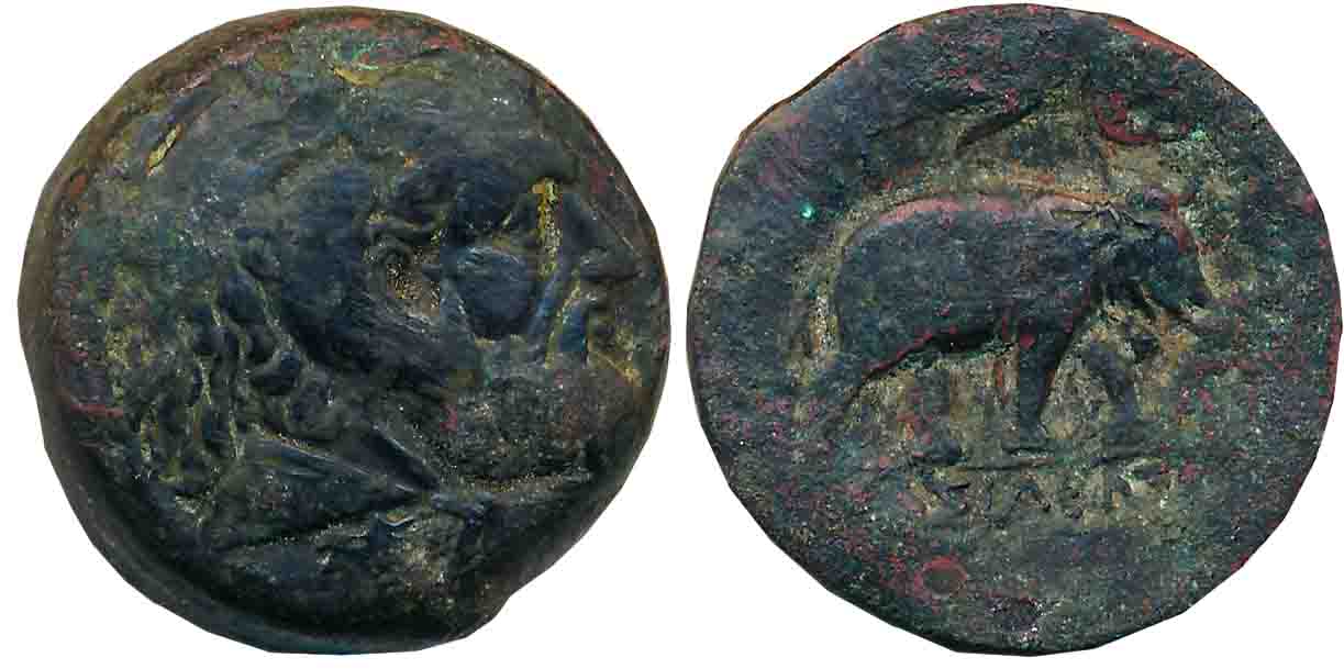 Seleukid Empire, Seleukos I Nikator, Copper, 19.34g, Obv: Laureate head of Zeus to right, 