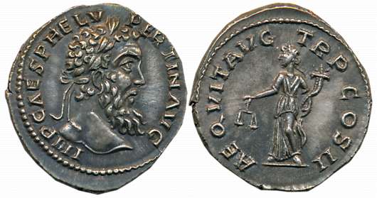 Pertinax, Silver Aureus, 2.97g, Obv: Laureate head to right, legend around, Rev: Aequitas 