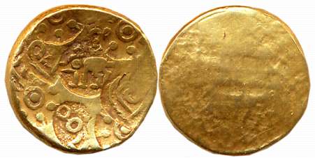 Kakatiyas of Warangal, Punch Marked, Gold Gadyan, 3.54g, Uniface, “Raya Gajakesari”, Nine 
