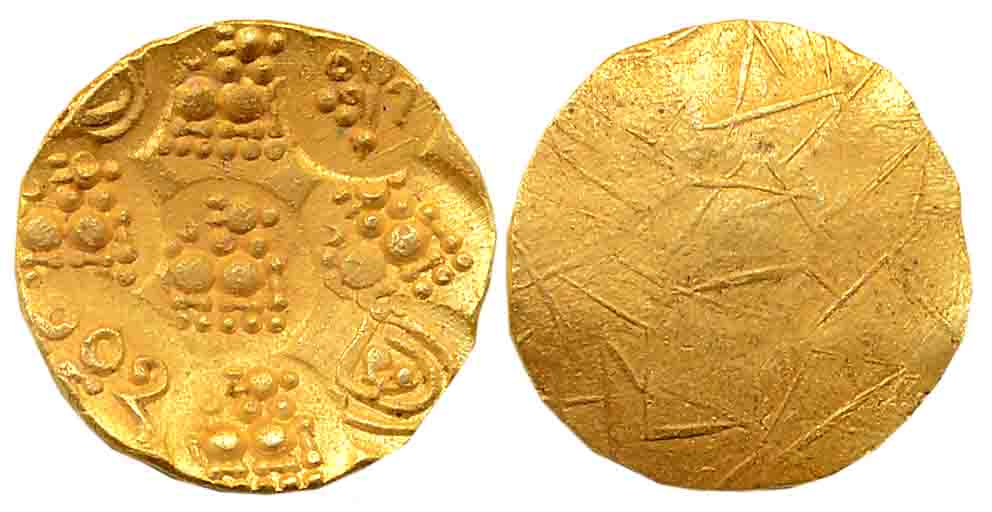 Nolambas of Nolambavadi, Nanni Nolamba, Gold Punch Marked Gadyana, 3.59g, Uniface, Nine pu