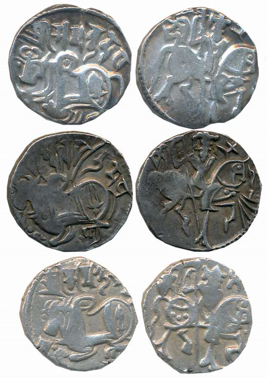 Hindu Shahis, Samantadeva, Billon Drachma (3), Obv: Bull seated facing left, Sharada legen
