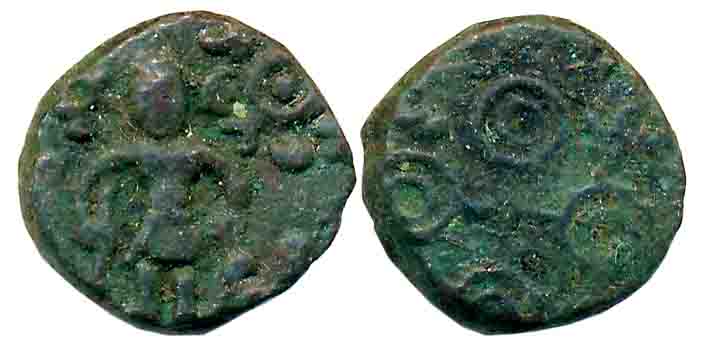 Post Mauryan, Ujjain region, Uninscribed Copper, 2.68g, Obv: Dandadhari Lord Mahakal (Shiv