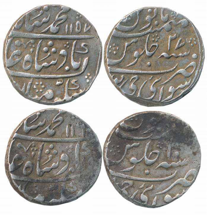 Muhammad Shah, Silver Rupees (2),11.35g, 11.37g, Sawai Jaipur Mint, AH 1157/ RY 27, AH 116
