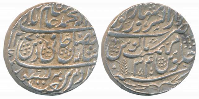 Saharanpur, Silver Rupee, 11.20g, in the name of Shah Alam II, AH 1207/ RY 34, Complete Mi