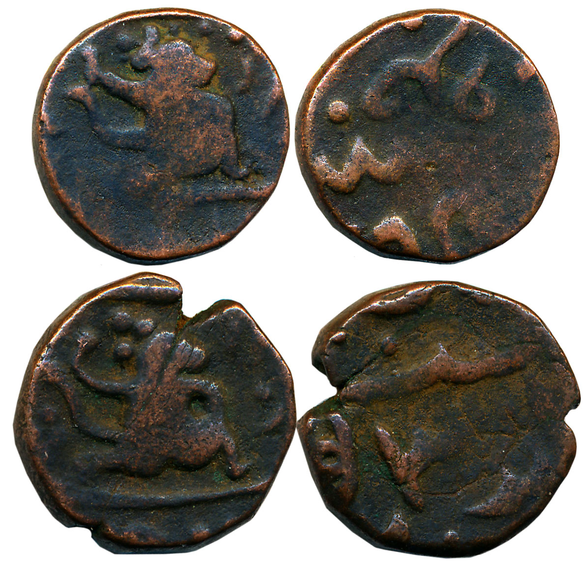 Copper Paisa (2), 12.45g, 12.54g, in the name of Shah Alam II, Peeran Dhar Mint, Lord Hanu
