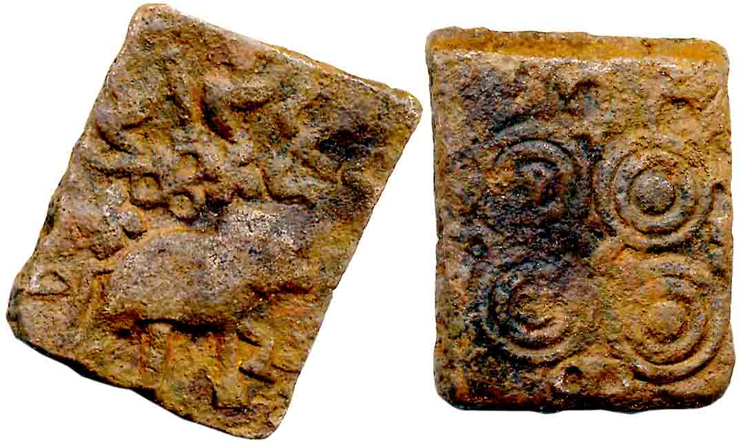 Satavahanas, Sri Satavhana, Copper, 7.74g, Obv: Elephant to right, Indravaja above, Brahmi