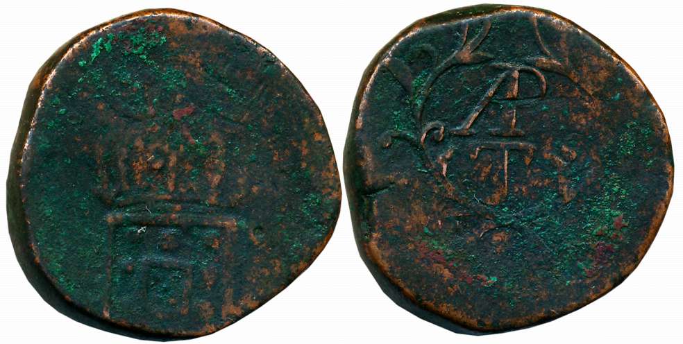 D. Miguel, Copper Tanga- 60 Reis, 41.60g, Obv: Crowned Arms, Rev: AP above T within sprays