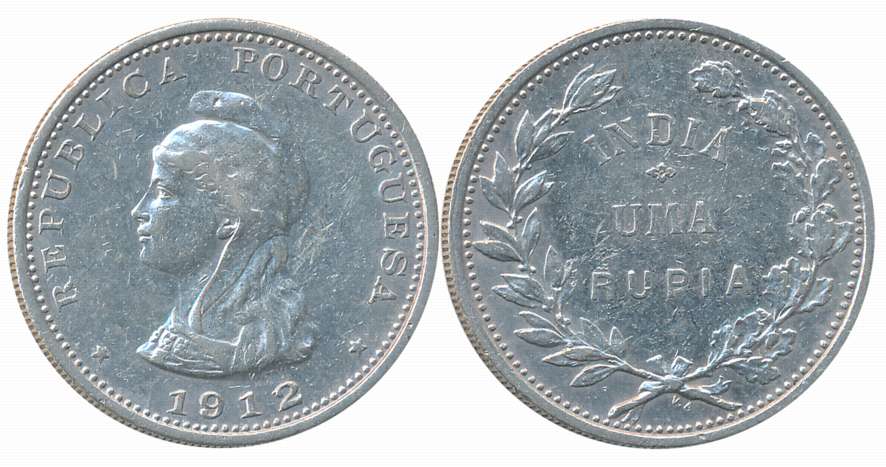 Silver 1 Rupee, 1912 on 1911, Obv: Liberty head to left, Rev: Denomination within wreath (
