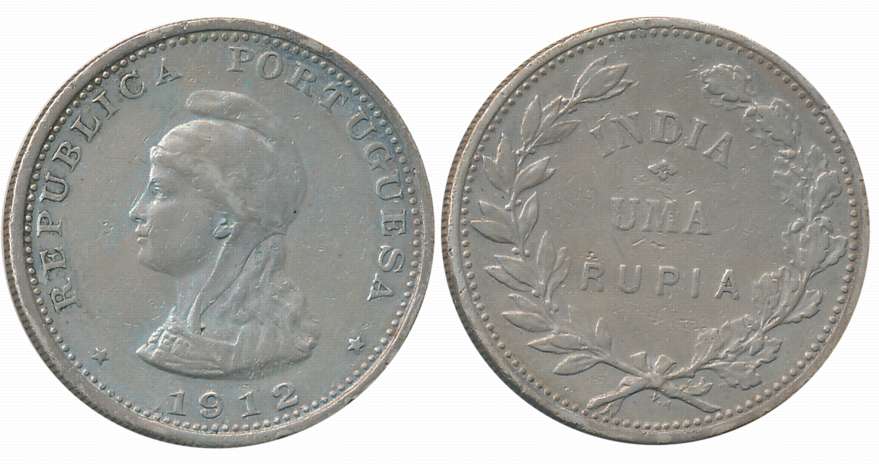 Silver 1 Rupee, 1912 on 1911, Obv: Liberty head to left, Rev: Denomination within wreath (