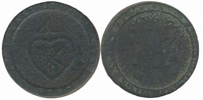 Copper Dub-1/96 Rupee, 5.97g, Soho Mint, 1797 CE, Obv: Coat of Arms, Rev: Balemark (KM# 39