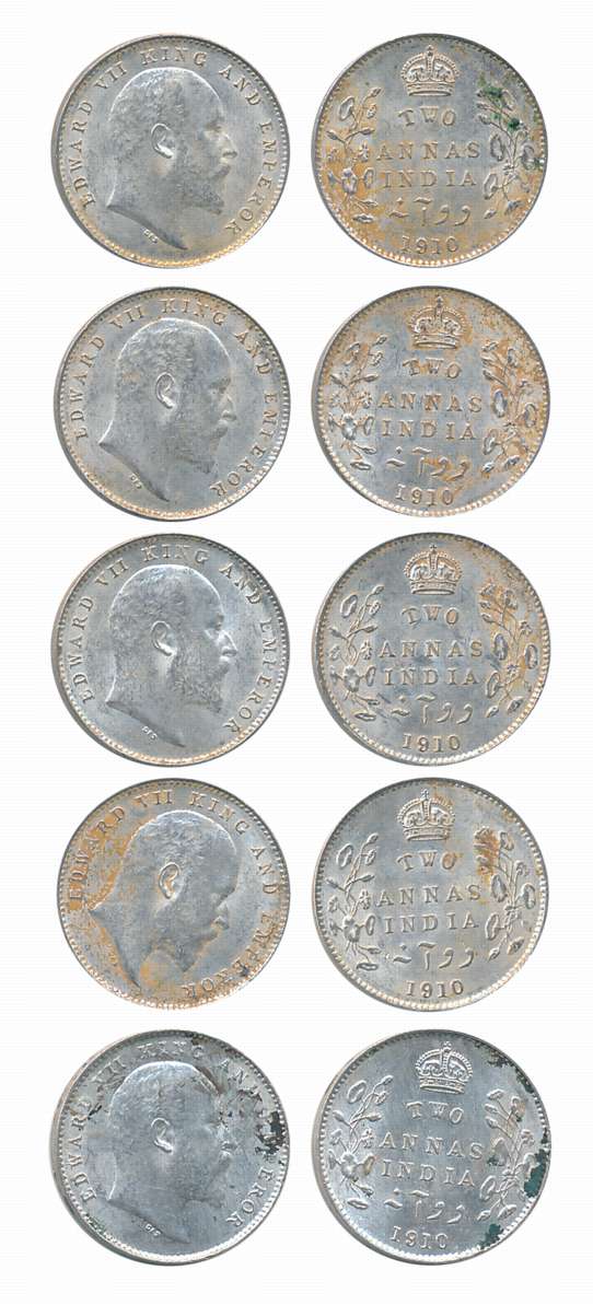 Edward VII, Silver 1/8 Rupees- 2 Anna (5), Calcutta Mint, 1910 (KM# 505). About uncirculat