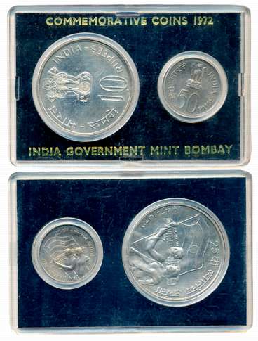 1972, Silver, Development Oriented Coins, Uncirculated Set of 2, Rupees 10 & Paisa 50, “25