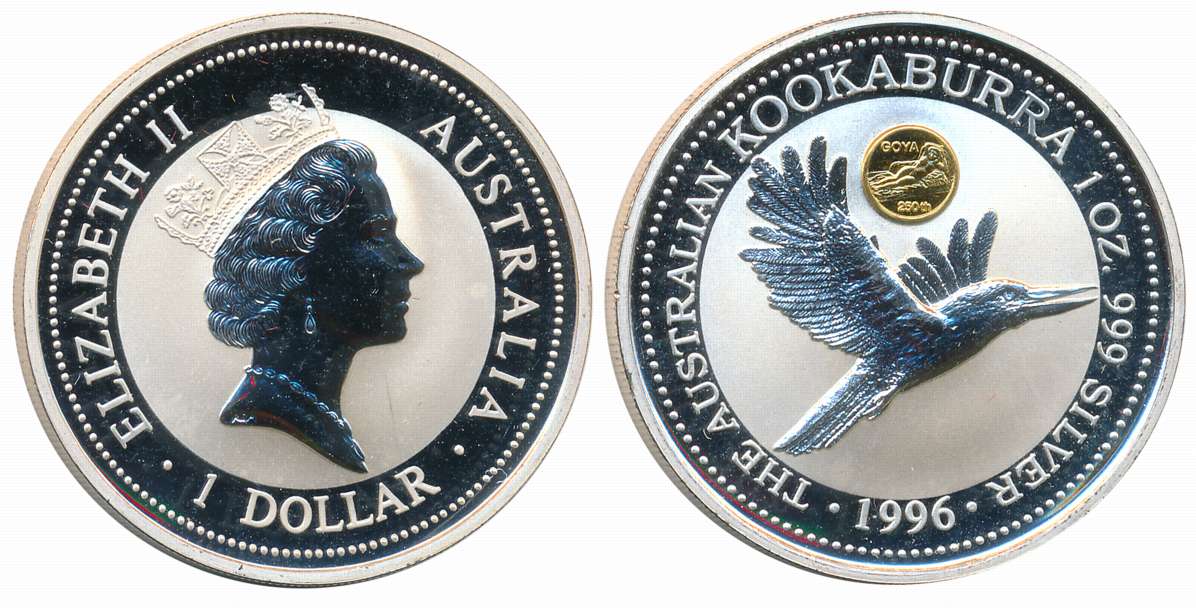 Australia, Elizabeth II, Silver 1 Dollar, 1 OZ 31.84g, Proof, Perth Mint, 1996, “Kookaburr