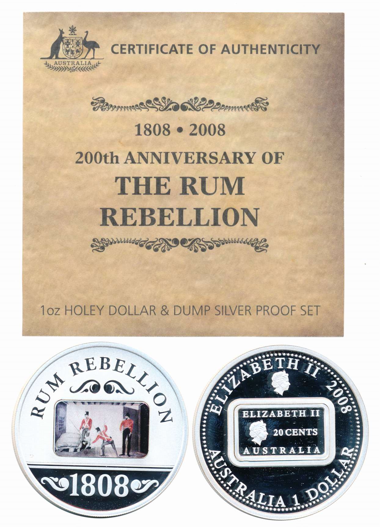 Australia, Elizabeth II, Proof, Silver Dollar, Perth Mint, 2008, “200th Anniversary of the