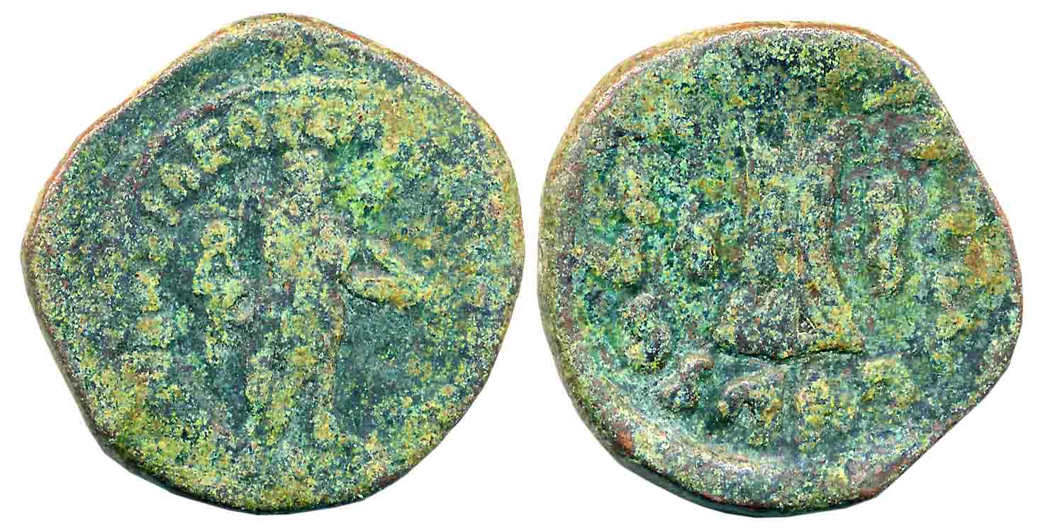 Indo Greeks, Apollodotos II, Bronze, 14.59g, Obv: Apollodotos standing right holding arrow