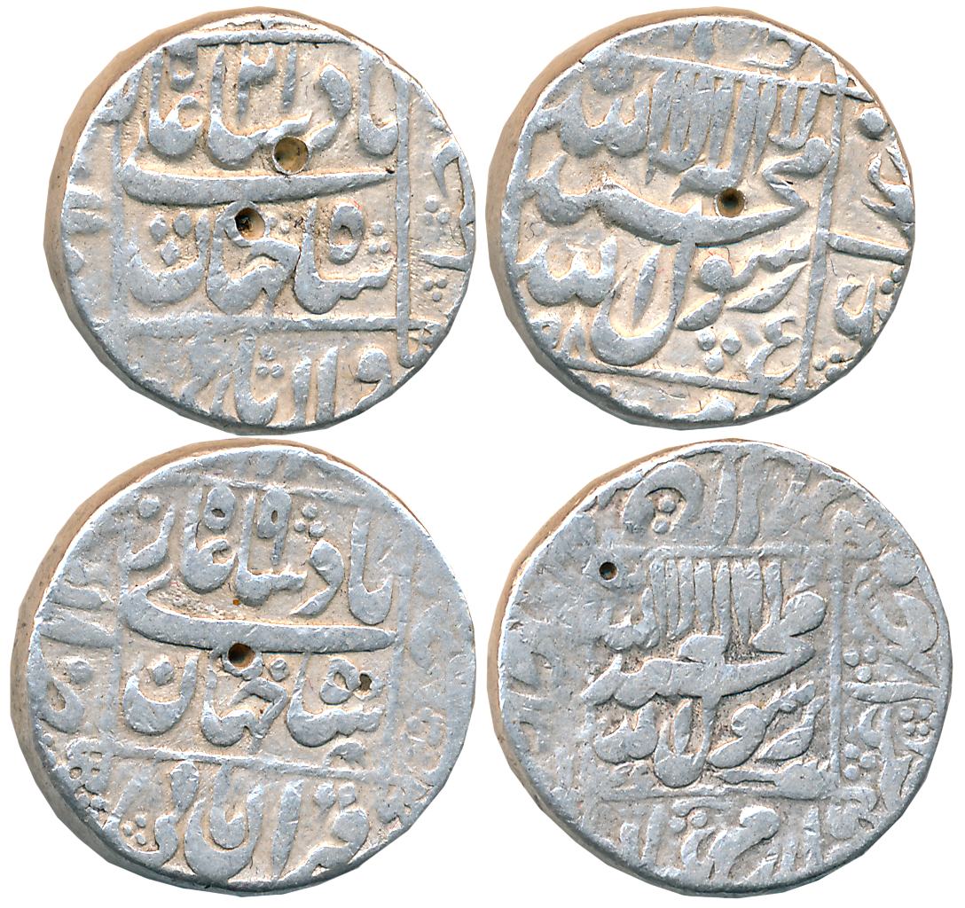 Shah Jahan, Silver Rupees (2),11.27g, 11.49g, Akbarnagar Mint, AH (10)58/ RY 21, addition 