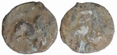 Maharathis, Anonymous, Bull to right Type, Lead, Unit, 1.77g, Obv: Bull to right, Rev: Tre