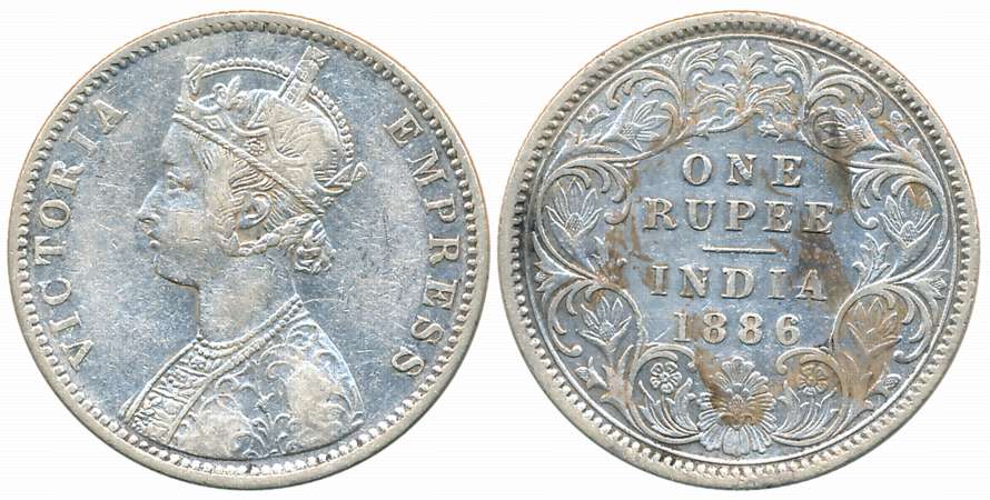 Victoria Empress, 1886, Silver Rupee, Calcutta Mint, C3/I/C incused (Unlisted in Pridmore)
