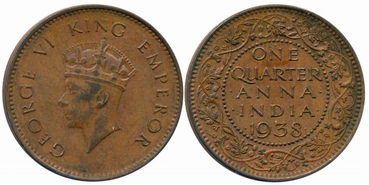 George VI, Bronze 1/4 Anna, 1938, Bombay Mint, No dot before & after 'One' (Unlisted in Pr