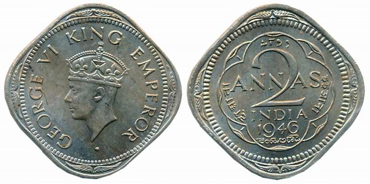 George VI, Copper Nickel, 2 Anna, 1946, Calcutta Mint, Large 6 in date (Unlisted in Pridmo