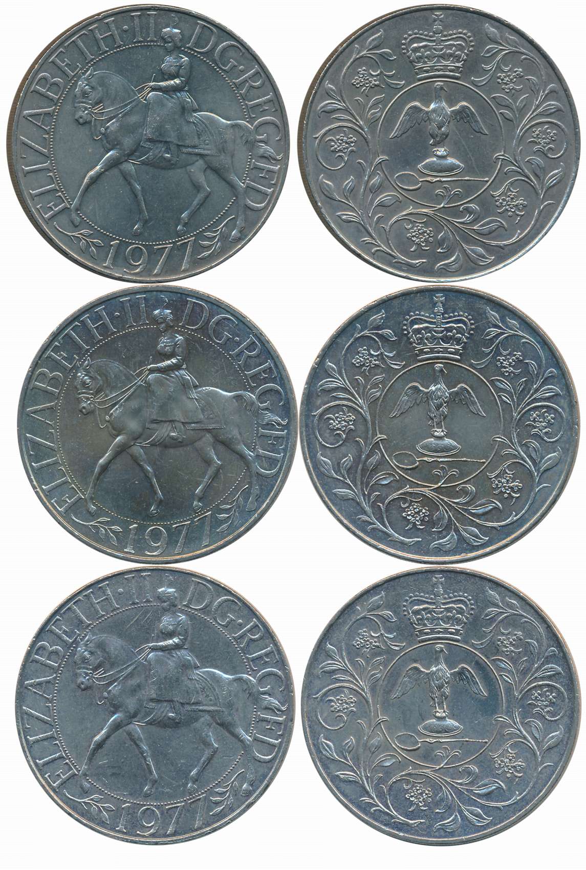 United Kingdom, Copper Nickel (3), 1977, “25th anniversary of accession of Queen Elizabeth