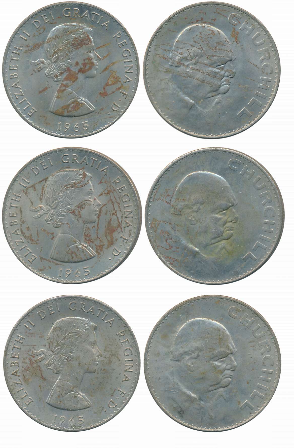 United Kingdom, Copper Nickel (3), 1 Crown, 1965, “Death of Sir Winston Churchill”, Obv: Y