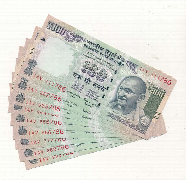 Rupees 100 (9), Fancy Number 000786 to 999786, Signed by Rangarajan, Prefix 1/AV. Uncircul