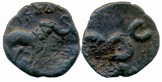 Satvahanas, Vasithiputra Siri Pulumavi, Potin, 2.16g, “Universal- Elephant” type, Obv: Ele