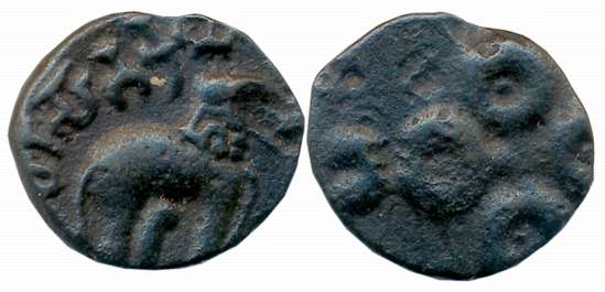 Satvahanas, Gautamiputra Siri Satakarani, Potin, 2.50g, “Universal- Elephant” type, Obv: E
