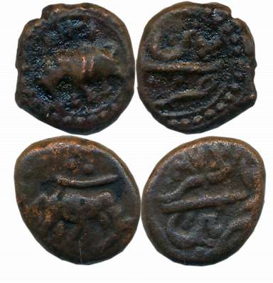 Tipu Sultan, Copper 1/4 Paisa (2), 2.60g, 2.66g, Patan Mint, Obv: Elephant to left, Persia