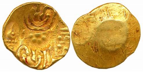 Yadavas of Devagiri, Bhillama V, Gold Padma Tanka, 3.79g Uniface, Six punches – 1 x Lotus 