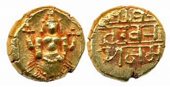 Vijaynagar Empire, Venkatapatiraya III, Gold Varaha- Hon, 3.36g, Obv: Lord Venkateshwara s
