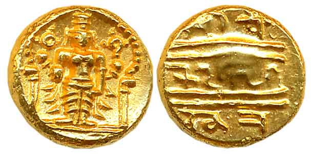 Vijaynagar Empire, Sri Ramadeva Raya II, Gold Varaha- Hon, 3.40g, Obv: Lord Venkateshwara 