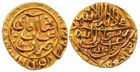 Burhan Nizam Shah II, Gold Hon, 3.39g, Burhanabad Mint, Obv: Mint name Burhanabad within c