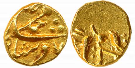 Muhammad Shah, Gold 1/4 Pagoda, 0.71g, Ganjikot Mint (Unlisted in KM). Extremely rare.