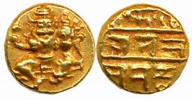 Ranadheera Kanthirava Narasa Raja, Gold 1/2 Pratapa- Hon, 1.70g, Obv: Lord Narasimha seate