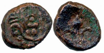 Copper, 3.00g, Obv: Garland with deity, Rev: Fleur de lis (Not listed in major Publication