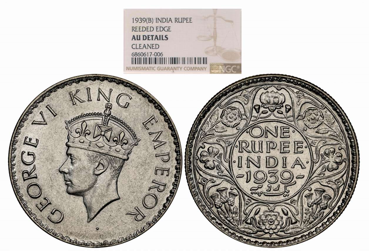 George VI, Silver Rupee, 1939, Bombay Mint (Prid# 235). Reeded edge. Slab & Graded by NGC 