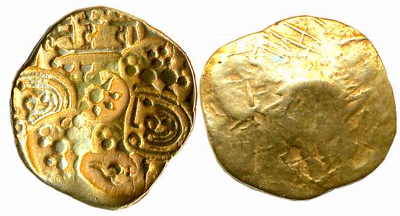 Yadavas of Devagiri, Bhillama V, Gold Padma Tanka, 3.73g, Uniface, Early series, Nine punc