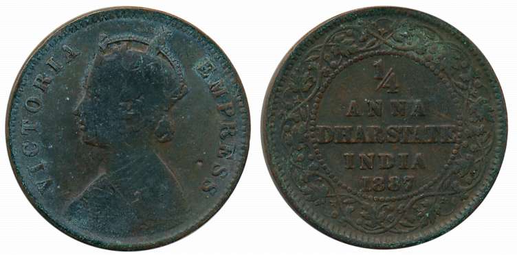 Jaswant Rao, Copper 1/4 Anna, 1887, with the name of Victoria Queen, Obv: Crowned bust to 