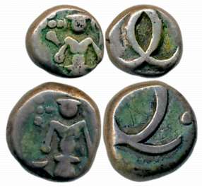 Silver (2), 2 Fanam & Fanam, 0.87g, 1.82g, Obv: Lord Vishnu, Rev: “C” interlocked (KM# 308