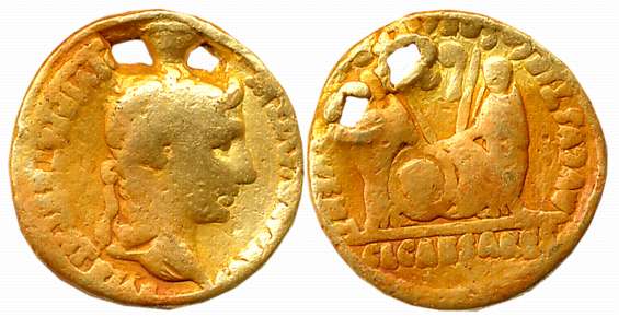 Augustus, Gold Aureus, 7.53g, Lugdunum Mint, Obv: Laureate head facing right, Latin legend