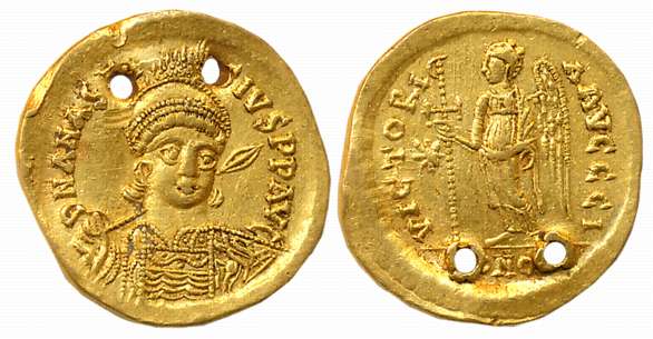 Anastasius I Dicorus, Gold Solidus, 4.40g, Constantinople Mint, issue of 10th officina, Ob