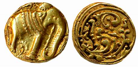 Gangas of Talakadu, Gold Gajapati Varaha, 3.71g, Obv: An ornate Elephant standing to right