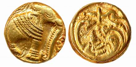 Gangas of Talakadu, Gold Gajapati Varaha, 3.76g, Obv: An ornate Elephant standing to right