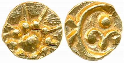 Chalukyas of Badami, Anonymous, Gold Fanam- 1/10th of Varaha fraction, 0.42g, Obv: Chaluky