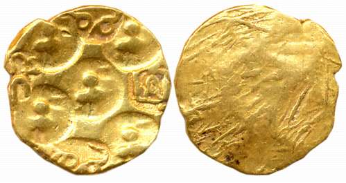 Chalukyas of Kalyani, Gold Punch Marked Gadyana, 3.86g, Uniface, 8 Punches type, with cent