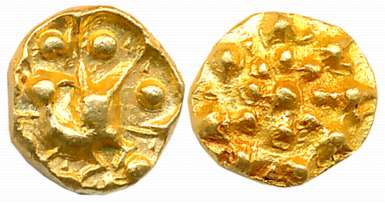 Chalukyas of Kalyani, Vikramaditya VI, Gold Navilachchu Fanam, 0.62g, Obv: Peacock (Navilu